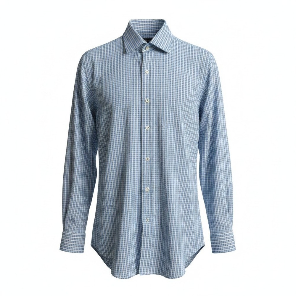 Peter Millar Mens Blue White Multi Check Cotton Button Down Shirt Medium M